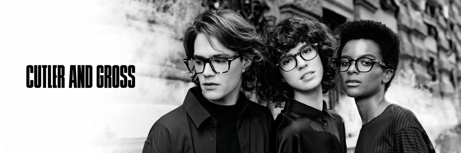 femmes et homme portant des lunettes de vue Cutler and Gross en acétate épais de couleur noir